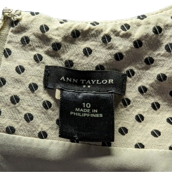 Women's Ann Taylor Cream and Black Sleeveless Fit and Flare Polka Dot Dress, 10 - Picture 6 of 7
